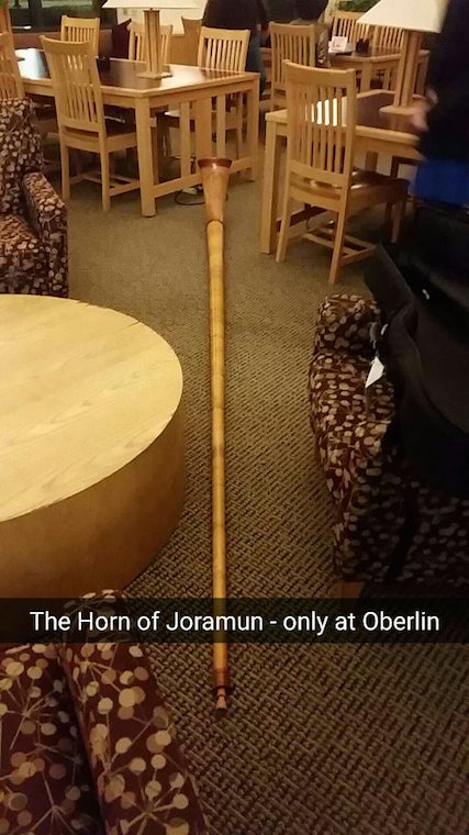 A snapchat photo of a horn 